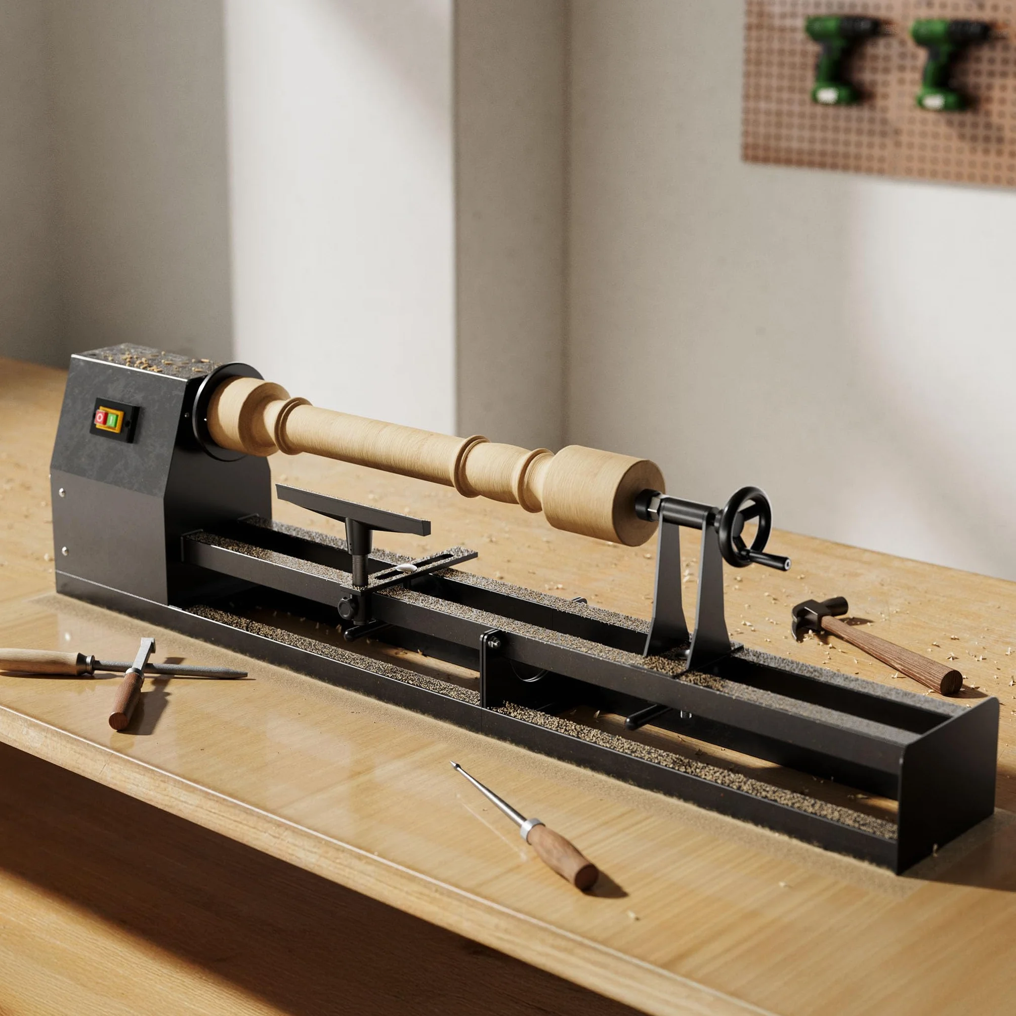 Torno madera eléctrico 400W Banco torneado regulable Máquina carpintería Banco trabajo carpintero
