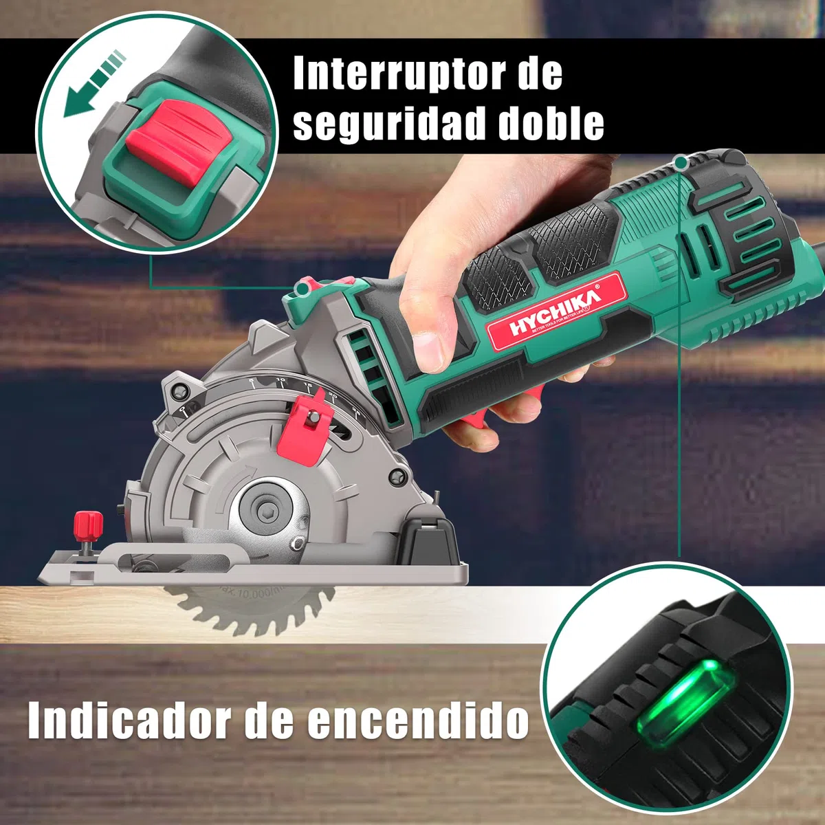 HYCHIKA Mini Serra Circular Manual de 500W e 4500 rpm, 3 lâminas de serra de 30T, 36T e diamante, ideal para cortar azulejos, madeira, metal macio, plástico
