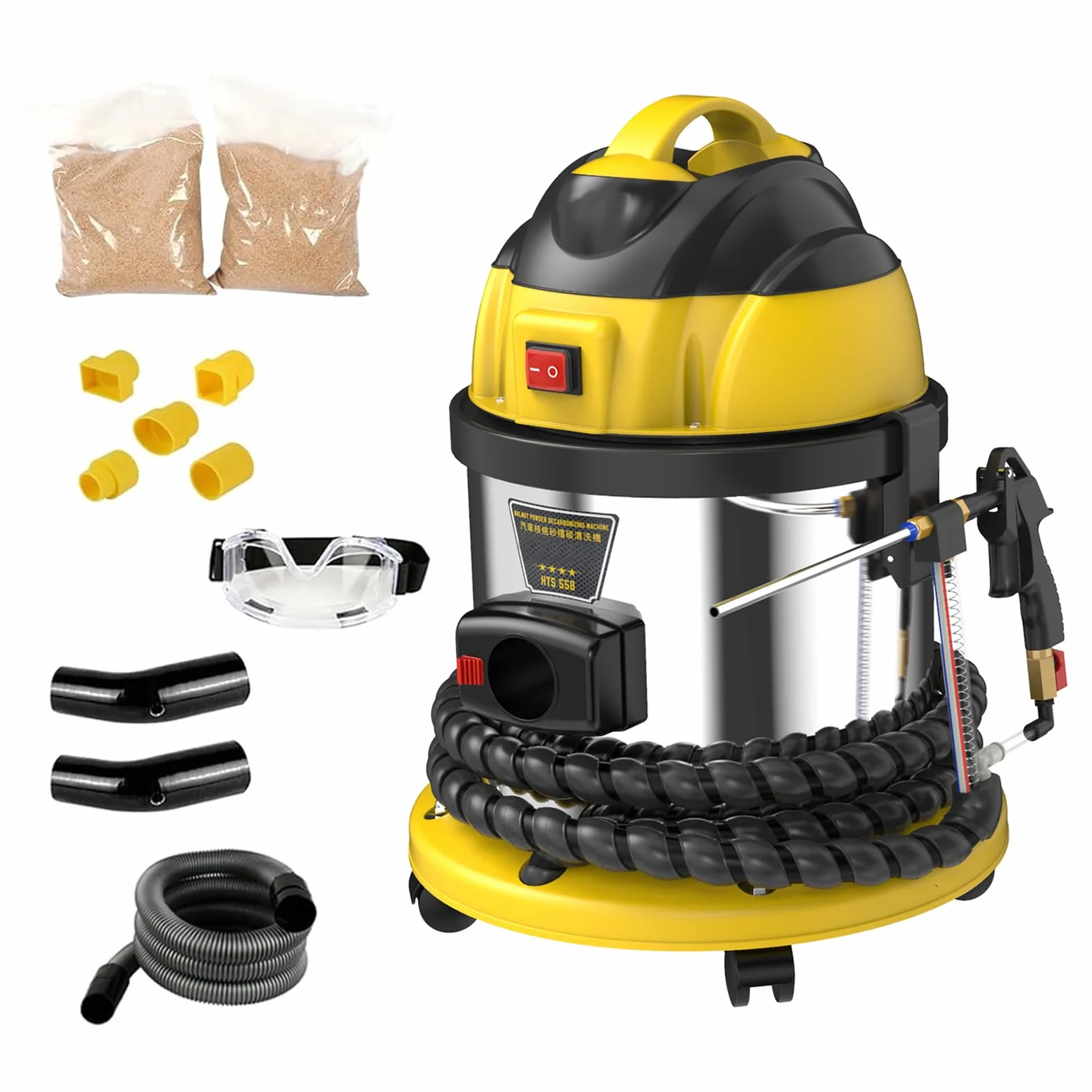 Maquina limpieza cascara de nuez HTS558 Walnut Blaster Máquina de chorro de arena de nuez Cabina chorreadora de arena Limpiador de depósitos de carbono de motor de arena de nogal de 220 V