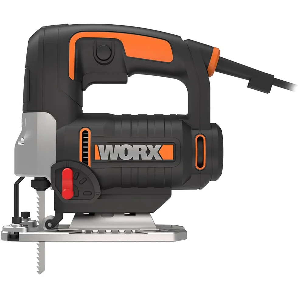 WORX WX478.1 Sierra de Calar 650W con Péndulo 4 Posiciones, Corte en Madera 90mm y Metal 8mm, Cambio Rápido Cuchilla, Soplador, Maletín Incluido