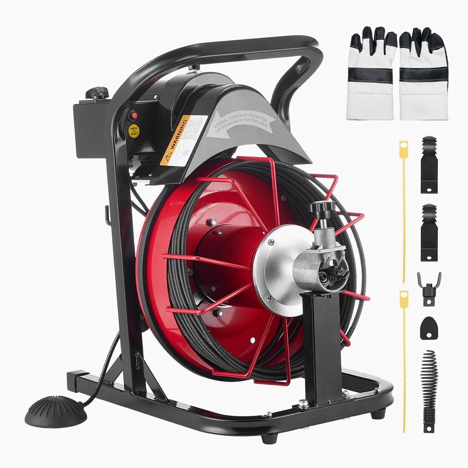 VEVOR Desatascador de Desagües Eléctrico 15m x 8mm Máquina de Limpieza de Tuberías con Alimentación Automática Interruptor de Pedal Neumático Limpiador de Tubos de Drenaje para Tuberías de 5-10 cm