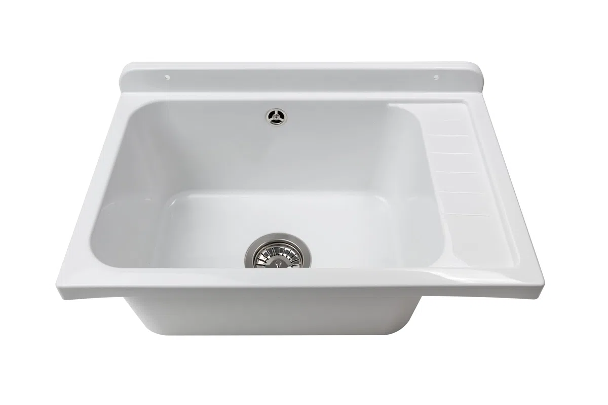 Negrari Piloto de pared de polipropileno con piletón de metal, resistente a la intemperie, kit de fijación y kit de desagüe incluidos, 58 L x 38 P x 21 H cm, blanco