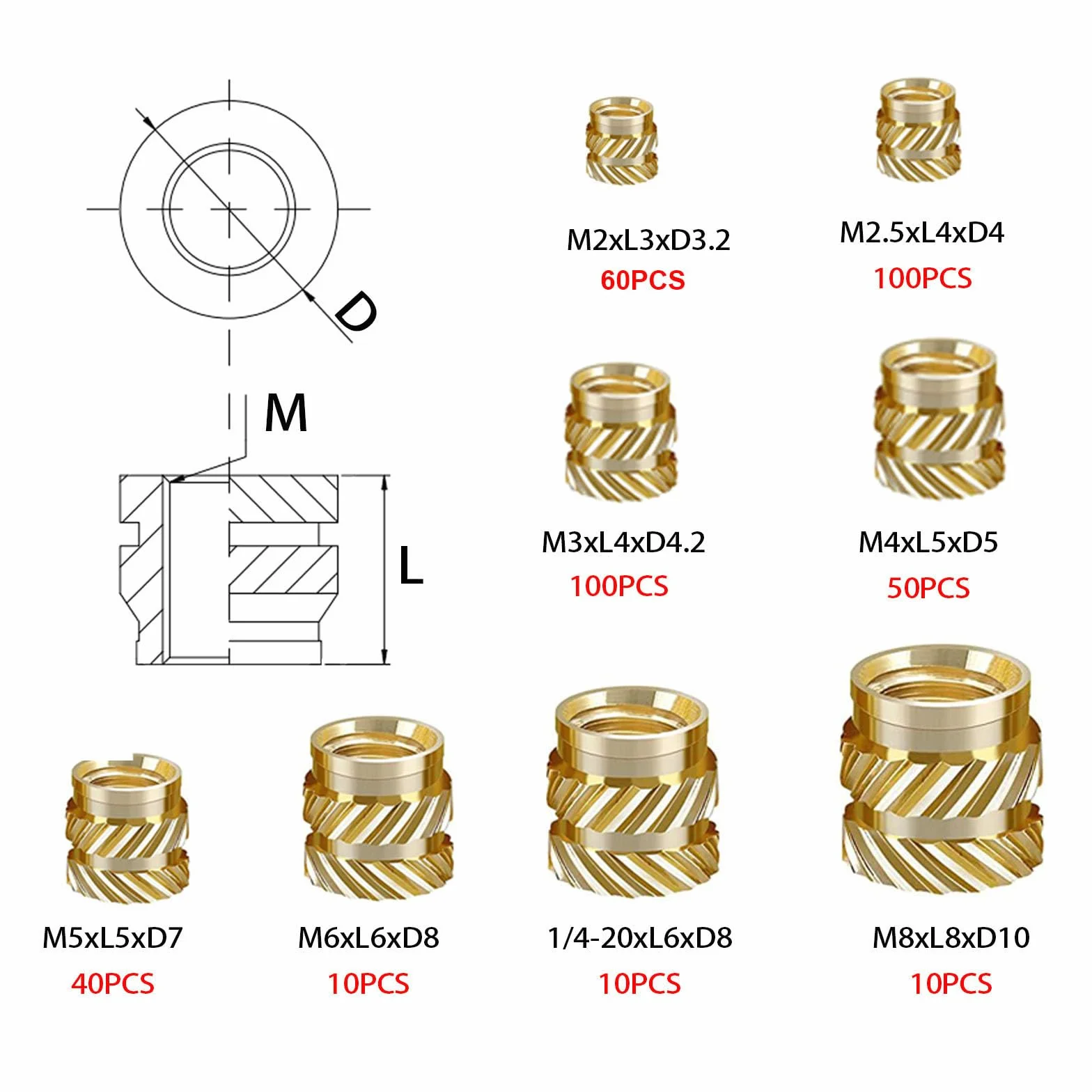 Juego de herramientas de inserción de calor, tuercas de latón, impresión 3D, soldador digital de 60 W y kit de 380 piezas de insertos roscados con puntas de inserción M2 M2.5 M3 M4 M5 M6 (1/4) M8 para