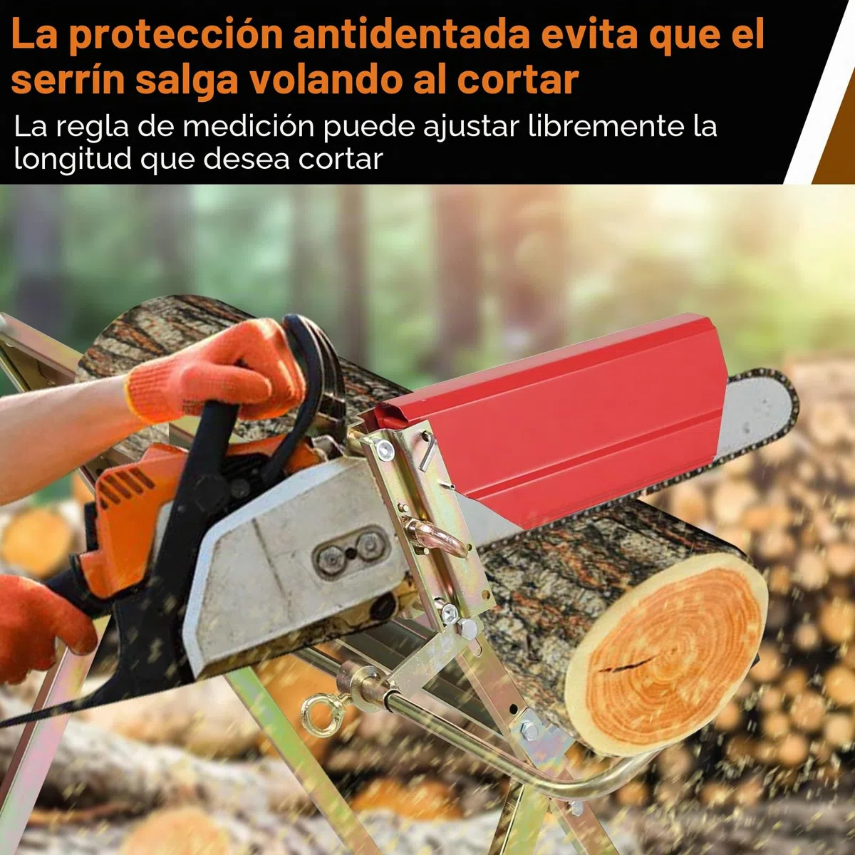 Caballete con soporte de motosierra, protector de cadena, varilla medidora, soporte de sierra plegable hasta 150 kg, diseño estable, adecuado para aserraderos, talleres