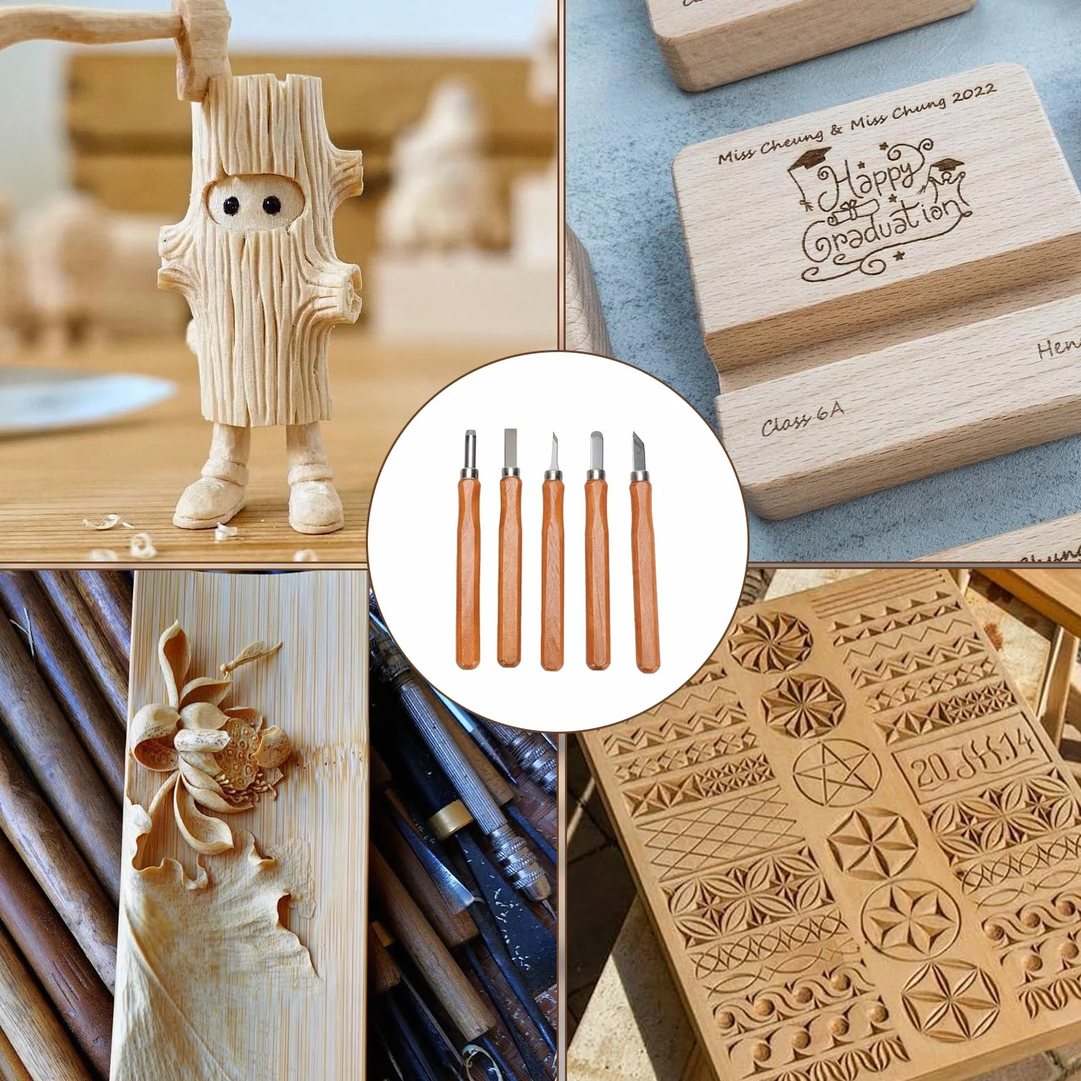 Gubias Para Tallar Madera Herramientas De Tallado De Detalles De 15 Piezas, Formones Para Madera Raspador De Madera Con De Nogal Y Kit De Tallado Con Piedra De Pulido Y Afilado