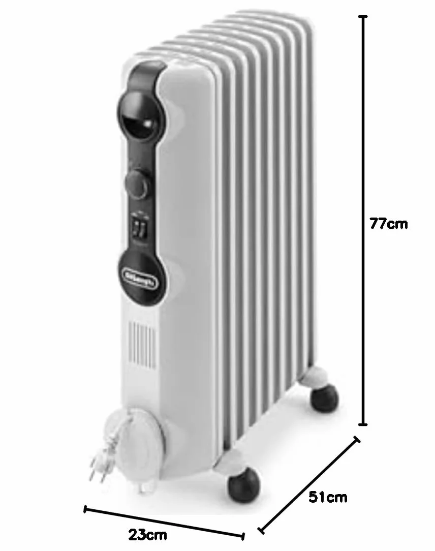 De'Longhi Radia S – Radiador de Aceite para Estancias de Hasta 60 m³, Calefactor Eléctrico con Termostato de Seguridad, 9 Aletas, Función Antiheladas, Portátil, 2000W, Blanco (TRRS0920)