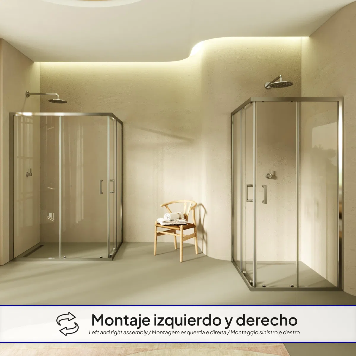 Mampara de Ducha Diana 70x140x190cm, REVERSIBLE, Puertas Correderas, Ajuste 67.5-69.5x137.5-139.5cm, Perfiles Cromados, Cristal Templado Transparente 6mm