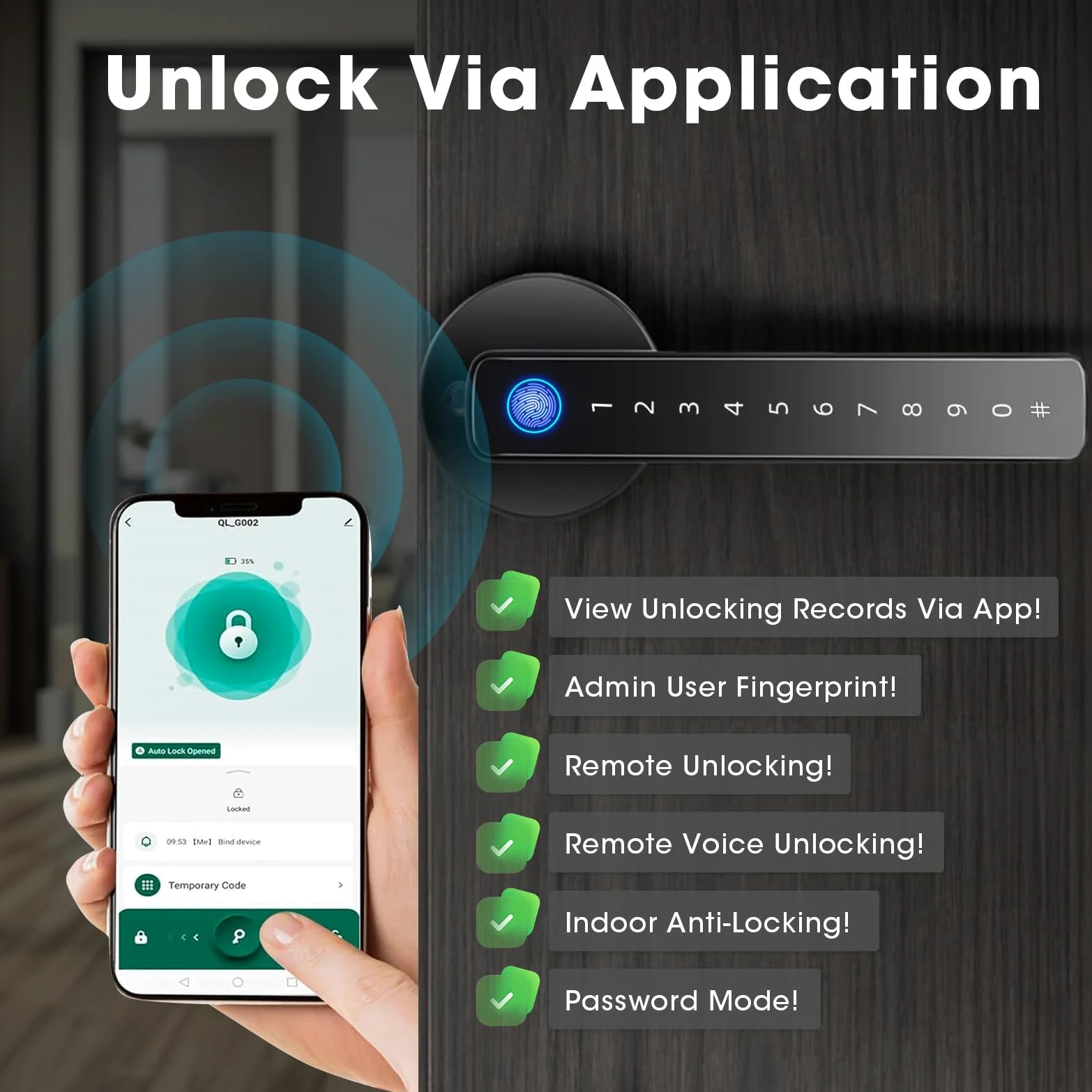 6 En 1 Cerradura Inteligente para Puerta De 3-5.5 cm De Grosor, Cerradura Electrónica Biométrica de Huellas Dactilares Inteligente para El Hogar Tuya App, Apartamento, Oficina (negro)