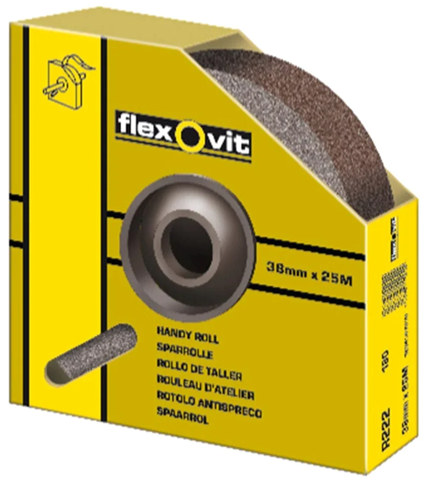 Flexovit 63642512992 Rollos de Tela Flexible de Óxido de Aluminio, En Caja Dispensadora, KF271, 80 Grano, 38 mm A x 25m L