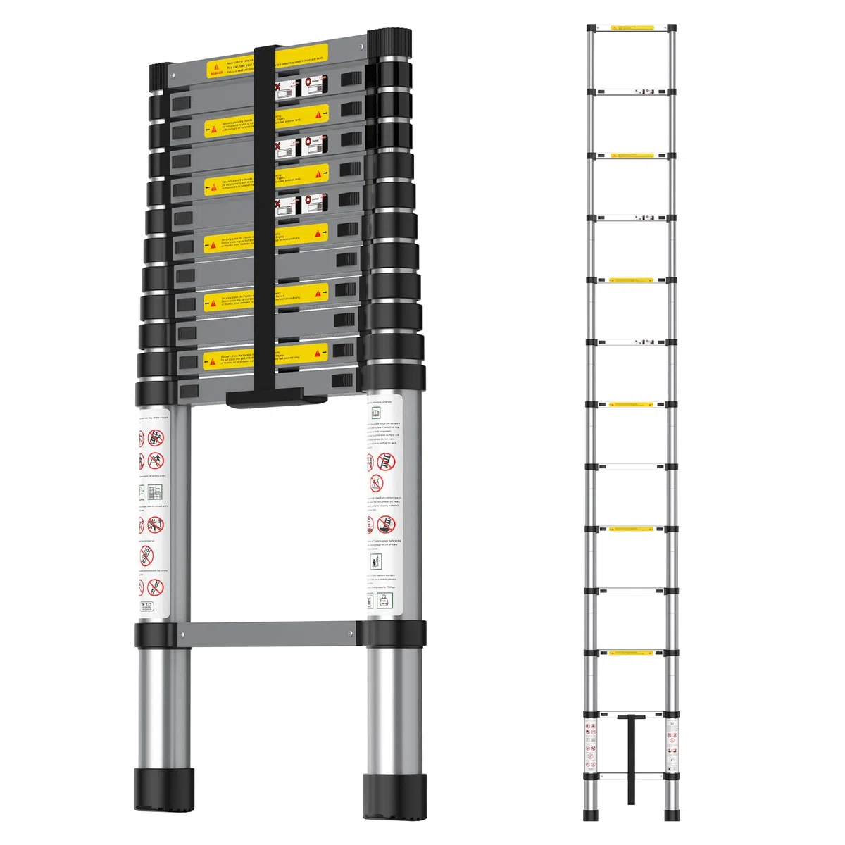 Escaleras Plegables Aluminio, 3,8m Escalera Telescópica, Escalera Plegables Telescópica de Aluminio Multiusos Portátil Extensible, Resistente y Antideslizante, Capacidad de Carga de 150 kg