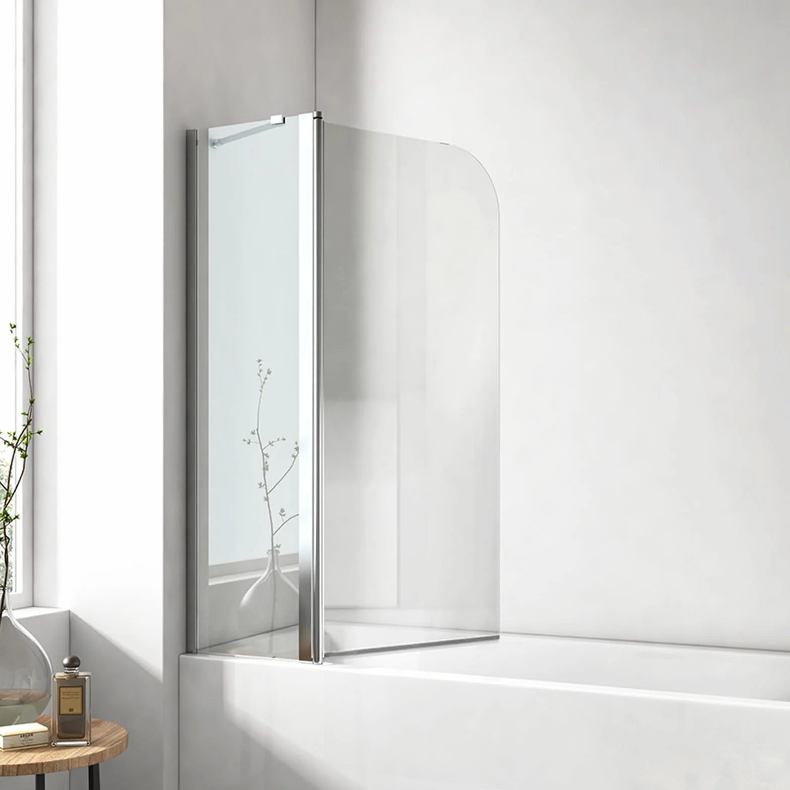 EMKE Mampara de ducha para bañera de 100 x 140 cm, accesorio plegable para bañera, mampara plegable de 6 mm, cristal de seguridad