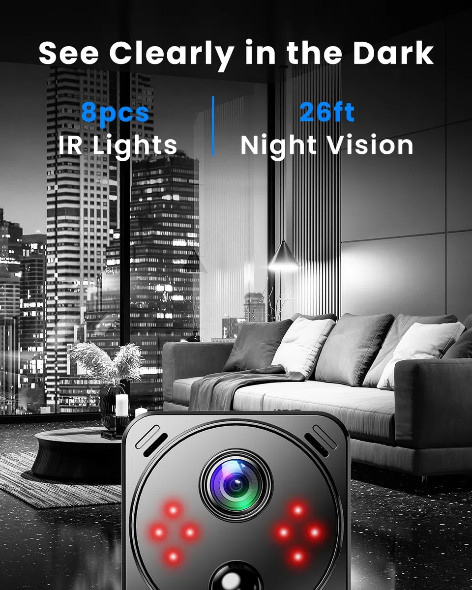 VIDCASTIVE Mini cámara oculta 4K de doble banda 2.4/5GHz WiFi cámara de seguridad interior con detección humana AI, visión nocturna, almacenamiento en la nube/SD, hasta 150 días de duración de la