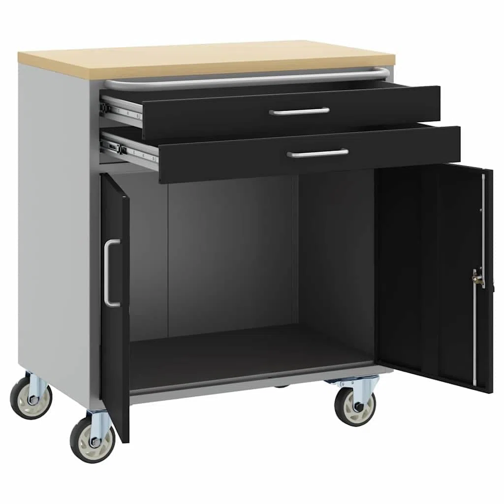 vidaXL Banco de Taller con cajón Negro y Gris 75 x 45 x 85 cm, Taller, Banco de Trabajo Industrial, Banco Modular para Herramientas, Mesa Rectangular Duradera con organización