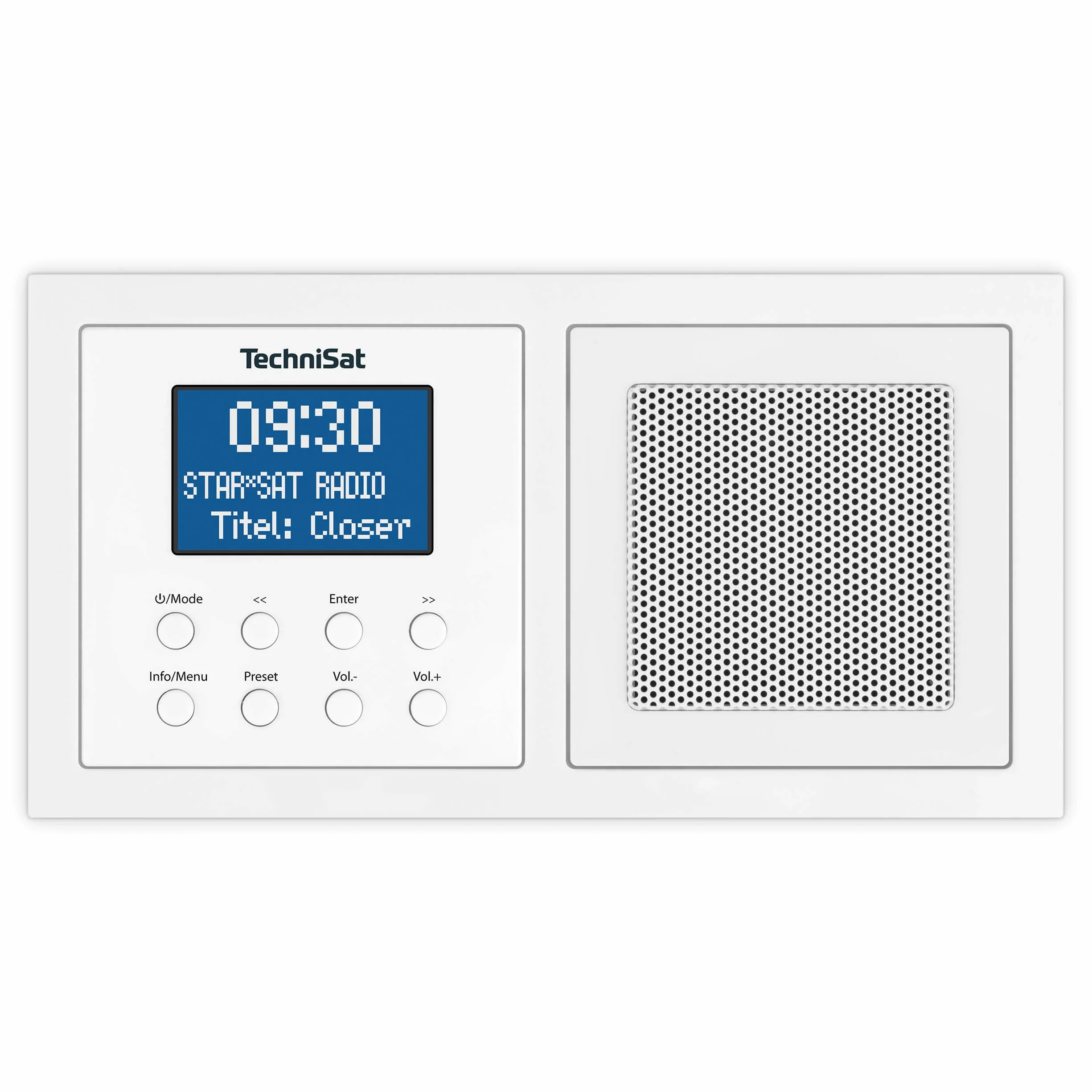 TechniSat DIGITRADIO UP 1 - Radio Dab+ Empotrable para su Instalación en Enchufes Dobles (Dab, FM, Bluetooth, Pantalla LCD Regulable, Despertador, Temporizador para Dormir, 2 Vatios RMS) Blanco