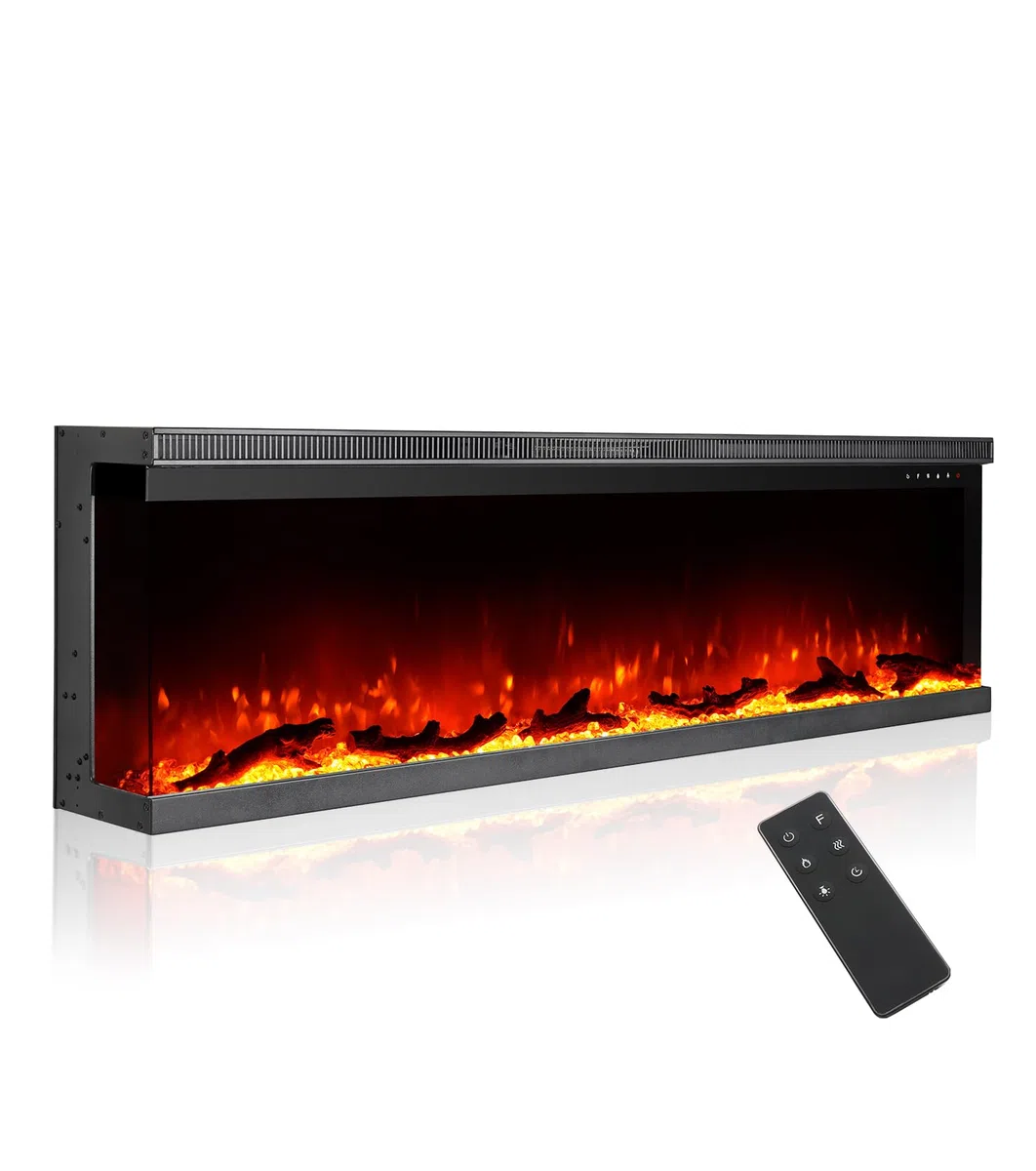 M.C.Haus Chimenea Eléctrica de Lujo de 3 Caras con 3 Formas de Instalación, Chimenea Empotrada en Pared Multimedia, Efecto de Llama Eléctrica con 9 Colores, 1800W, 153cm/60inch, Negro