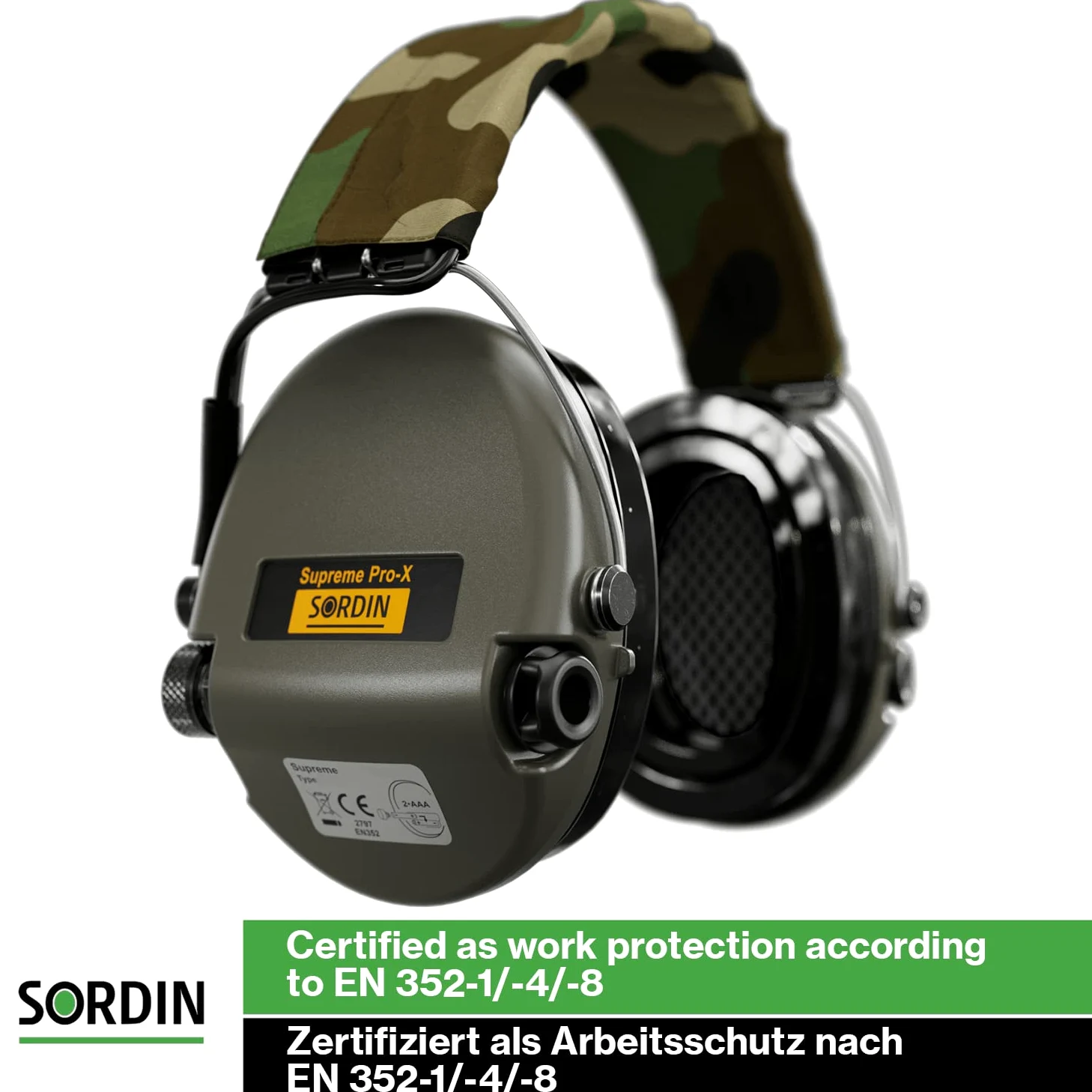 Sordin PRO X - 75302-X-S - Protectores auditivos electrónicos, diseño de camuflaje, color verde