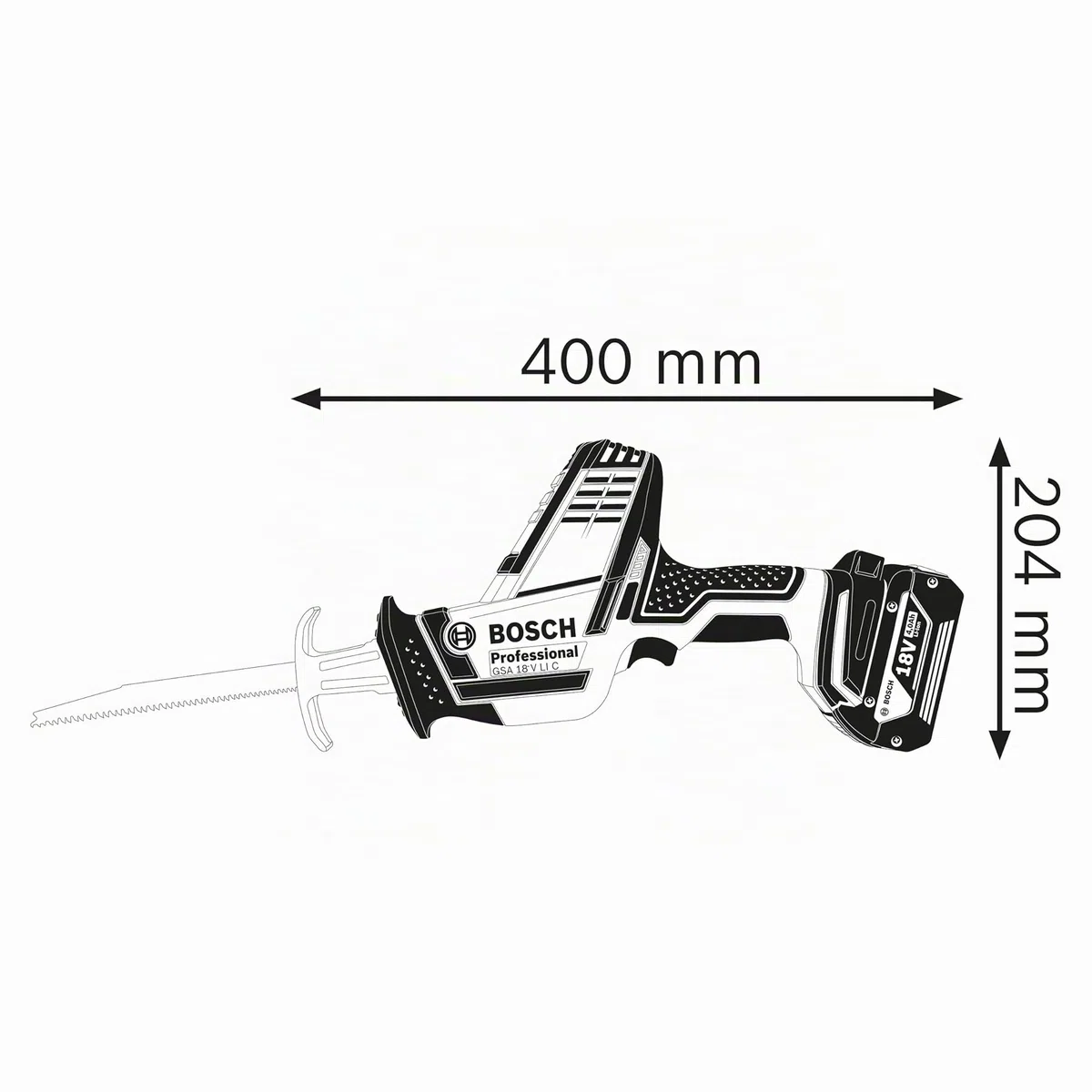 Bosch Professional 18V System GSA 18 V-LI C - Sierra sable a batería (0 - 3050 cpm, profundidad de corte 200 mm, sin batería, en caja)