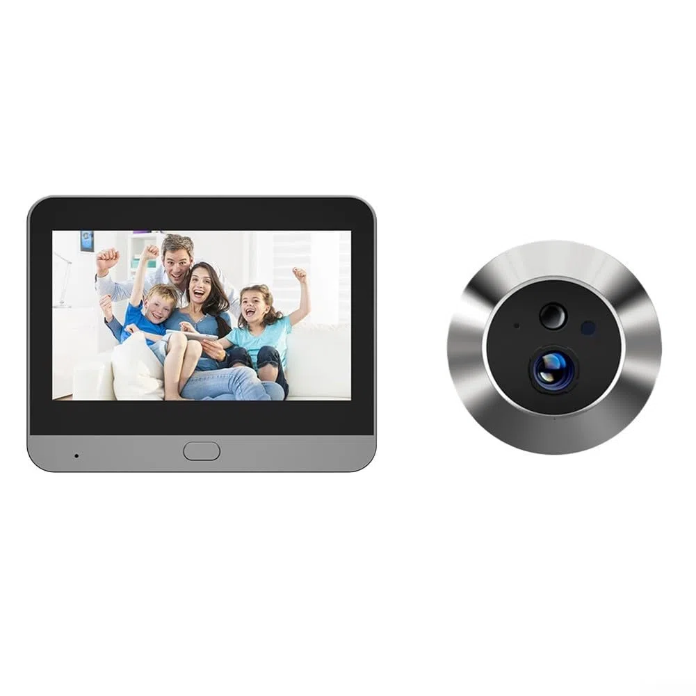 Eawfgtuw Cámara de mirilla inalámbrica con pantalla de 4 3 pulgadas, resolución 1080P, sensor de movimiento PIR para alertas instantáneas y grabación de video, timbre de video inalámbrico, cámara de