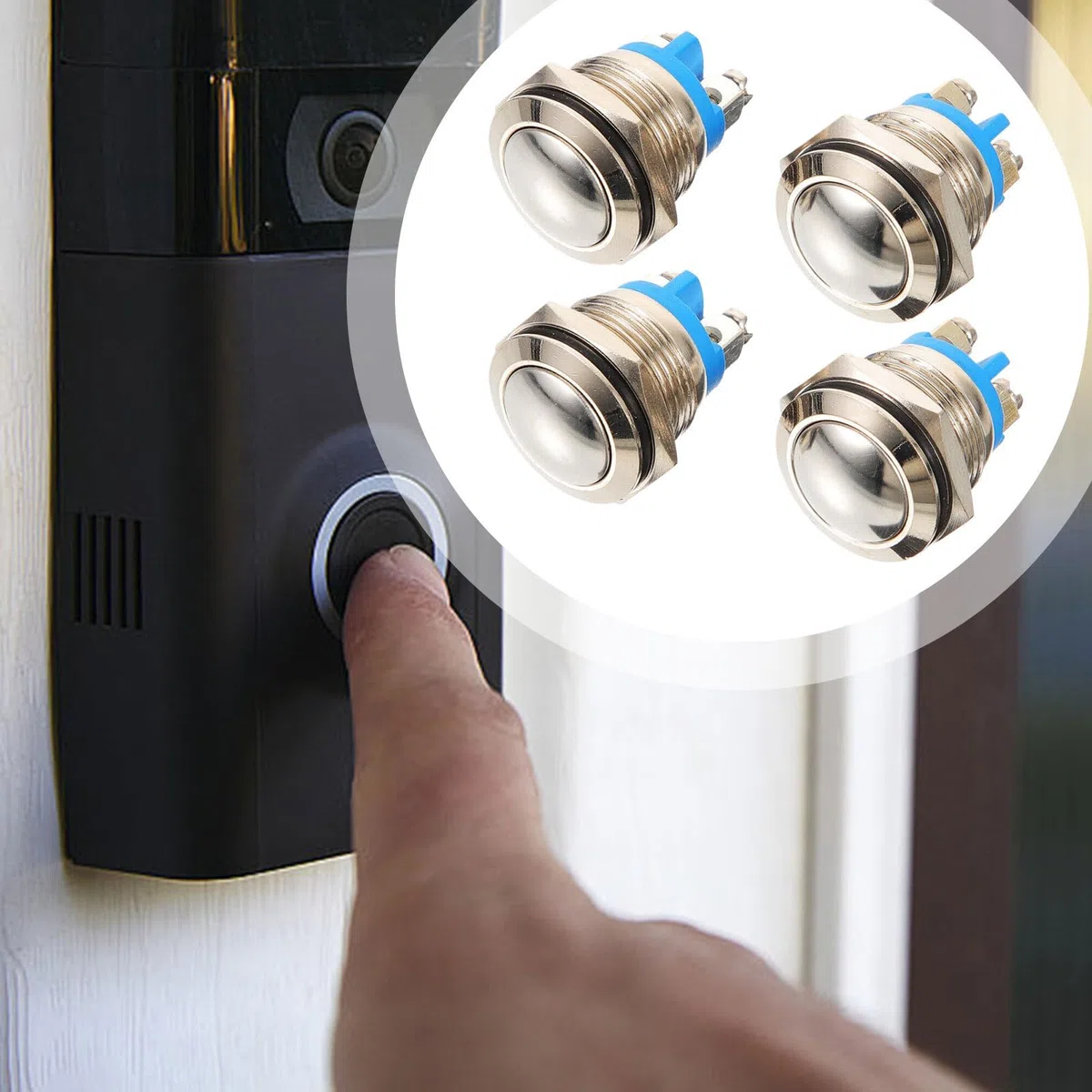 Pulsador de timbre de puerta, 4 botones de repuesto para timbre, accesorios impermeables para la actualización de casa, casa, casa, casa, casa, casa y garaje
