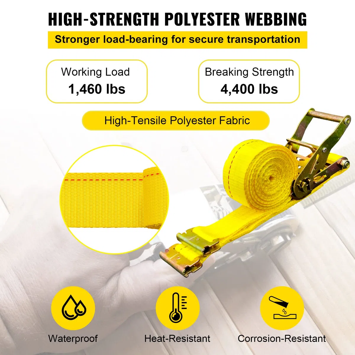 VEVOR Correas de Amarre con Trinquete E-Track 4,57 m x 5 cm Correas de Pista E 18 Piezas Cinturón de Poliéster y Trinquete de Acero Amarre de E-Track para Motocicletas Portaequipajes Camiones Remolque
