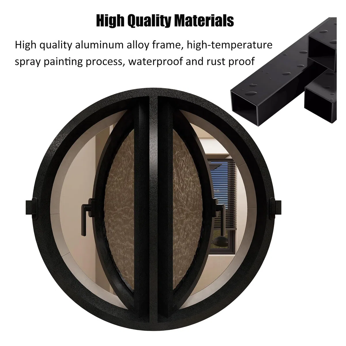 Ventanas Batientes Ventana Redonda Con Marco De Aluminio, Ventana Abatible De Vidrio Templado, Ventana De Ventilación De Repuesto, Ventana De Ático Para Decoración De Hogar Y Tienda(Black,70cm/27.56in