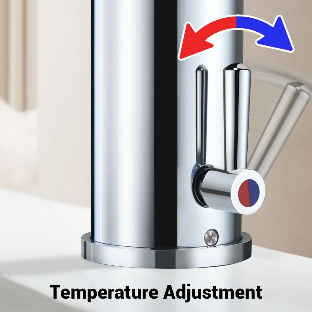 Grifo automático para lavabo de baño sin contacto, sensor activado por movimiento, grifo de latón sin contacto con mango de control de temperatura ajustable para tocador del hogar, comercial y uso de