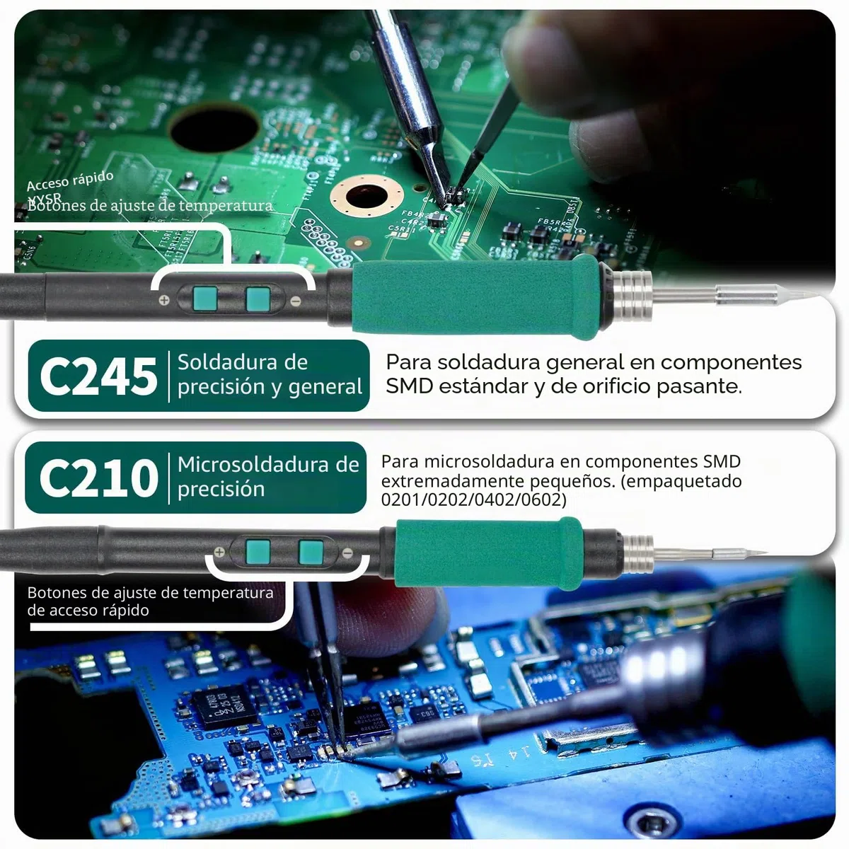 YIHUA 982D-II 2-EN-1 Estación de Soldadura Digital de Precisión Soldador estaño con soldadores de precisión C210 y C245, Calibración Automática, Pantalla Adaptativa, Calentamiento Rápido