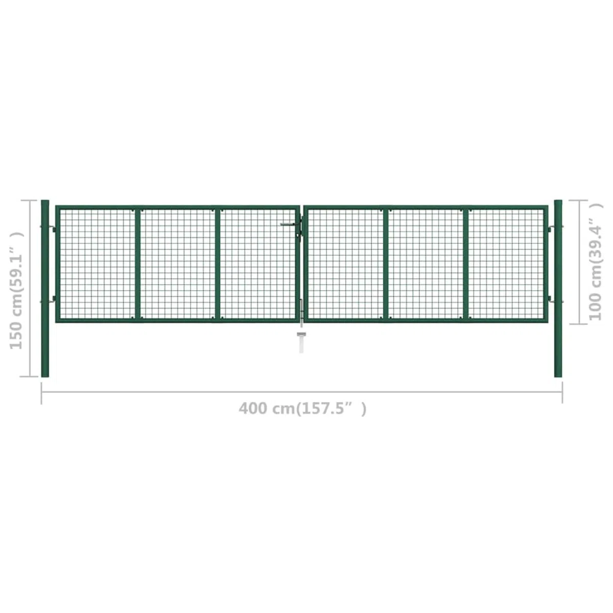Puerta de jardín de malla de acero, 400 x 100 cm, color verde