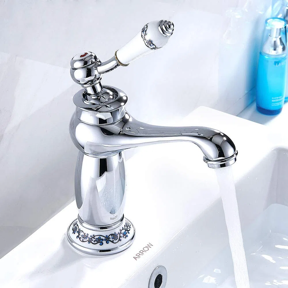 Mezclador lavabo baño latón cromado vintage antiguo monomando de cerámica para baño lavabo (plata)