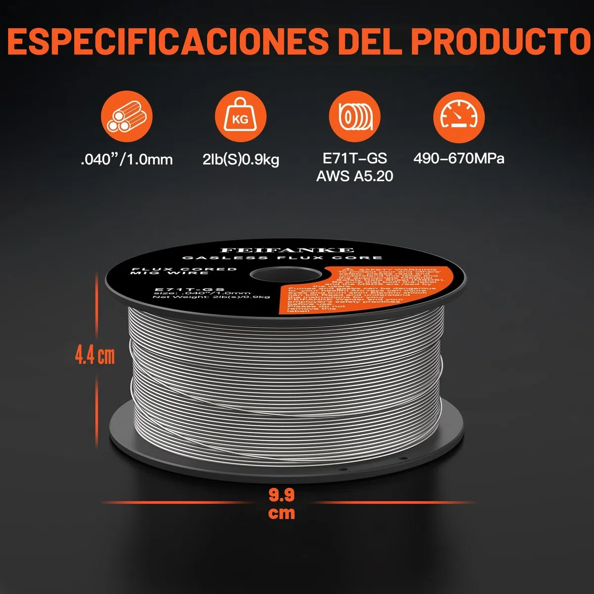 FEIFANKE Alambre de Soldadura 1,0 mm 2KG E71T-GS Hilo Soldar Sin Gas Para Máquina de Soldar, Rollo de Alambre D100,2 Pieza