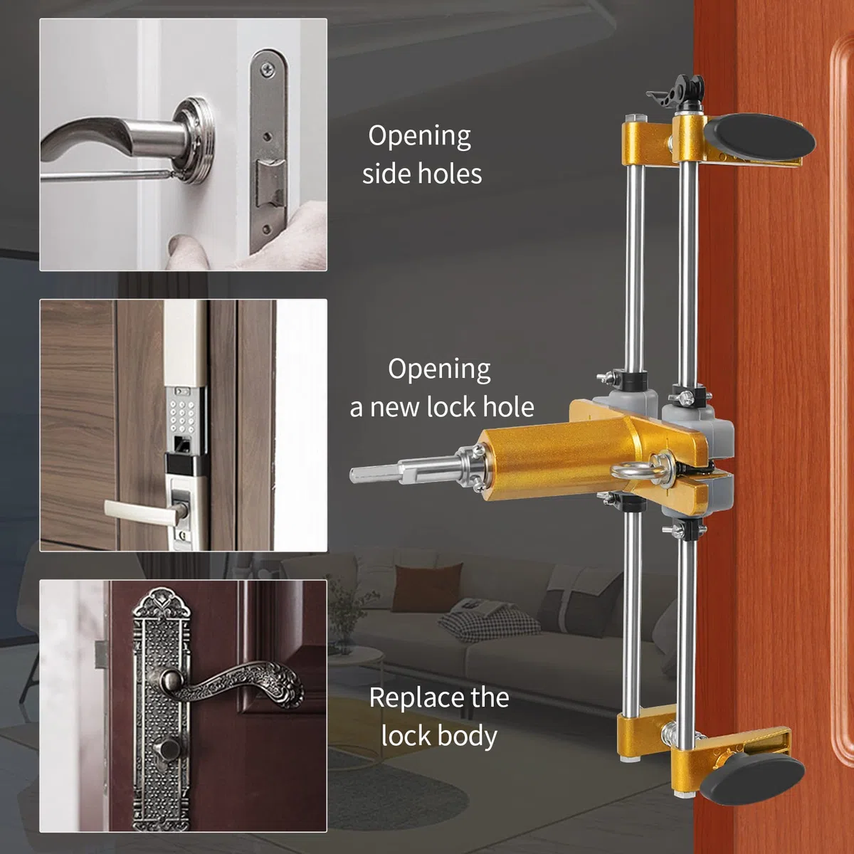 Máquina de mortaja de madera para puertas con kit de abridor de sierra perforadora de 18 mm, 22 mm, 24 mm, instalación de agujeros de bloqueo, herramienta de mortaja para cerradura de puertas
