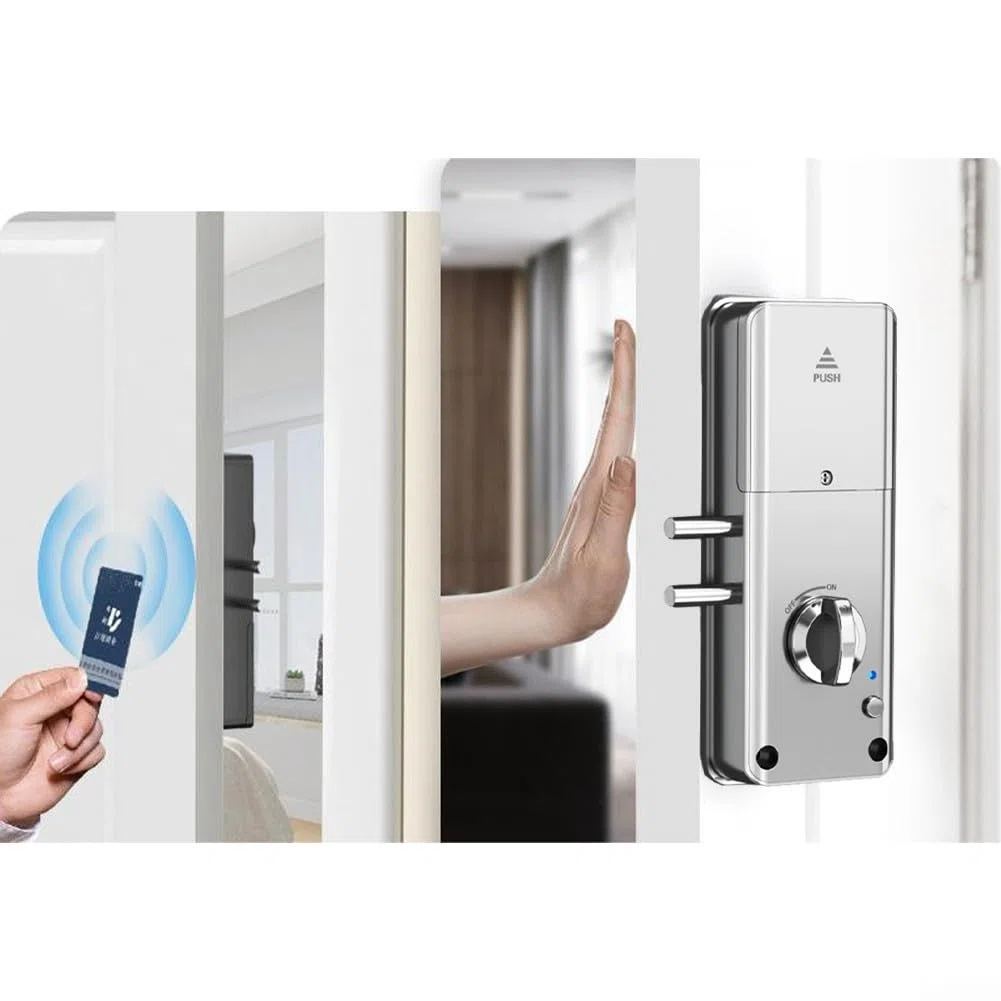 Cerradura de puerta invisible inteligente para Tuya - Cerradura de puerta invisible de madera con aplicación para el hogar, hotel, oficina (cerradura para tuya plateada)