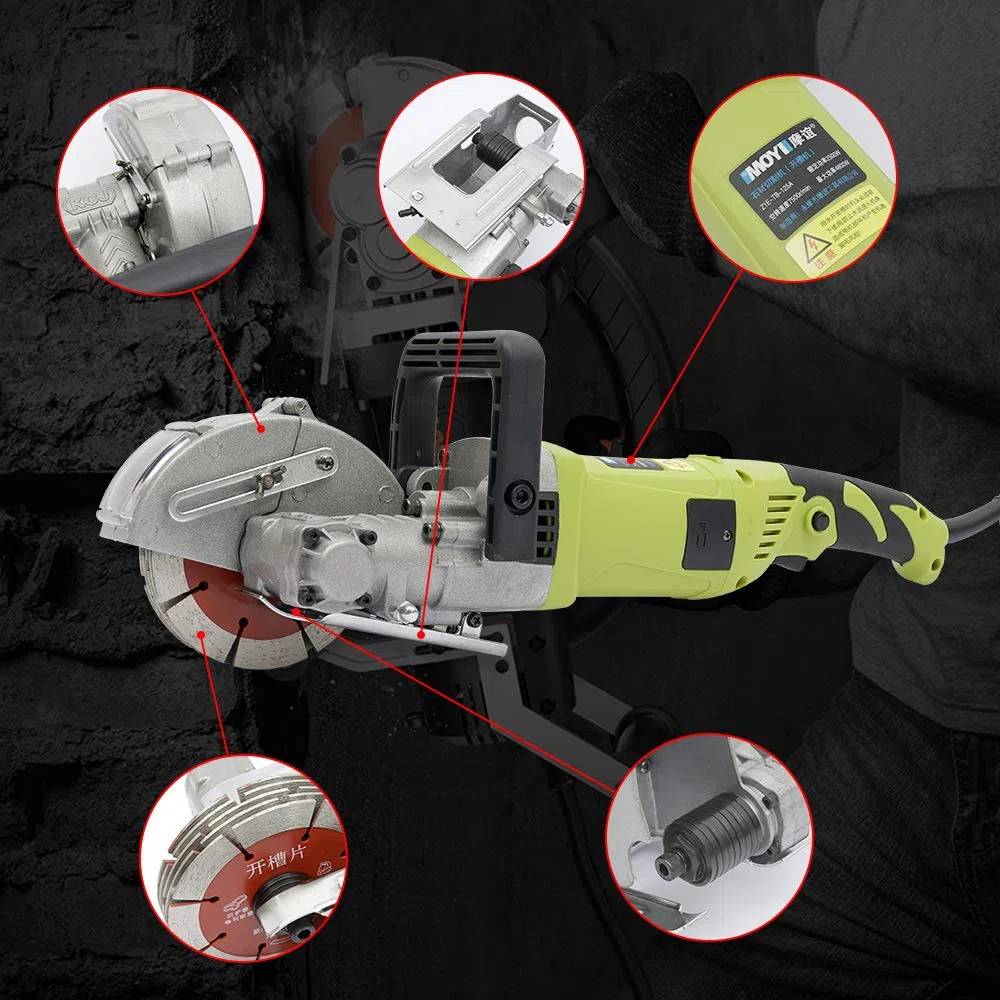 Fresadora ranurada de pared de 4000 W, hasta 38 mm, con 5 discos de corte de 121 mm de diámetro, para ladrillo, hormigón, mármol, etc