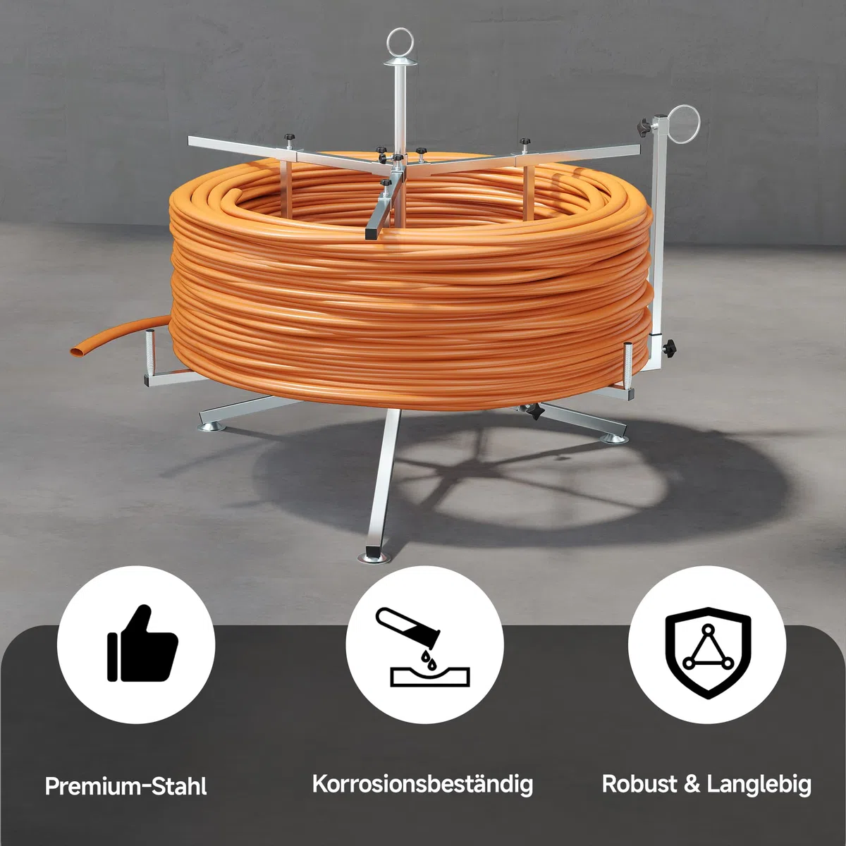 Dispensador de cables para calefacción por suelo radiante, máx. 300 kg, capacidad de carga de 600 m, longitud del rollo para tubo PEX, PERT, AL/PEX con bolsa