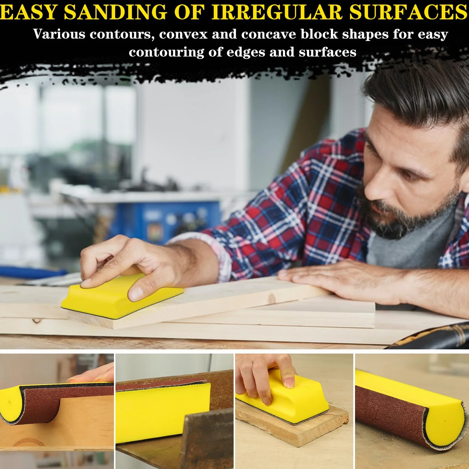 Taco de lijado manual de 7 piezas, juego de tacos de lijado manual para pulido de madera y lijado fino Taco de lijado manual