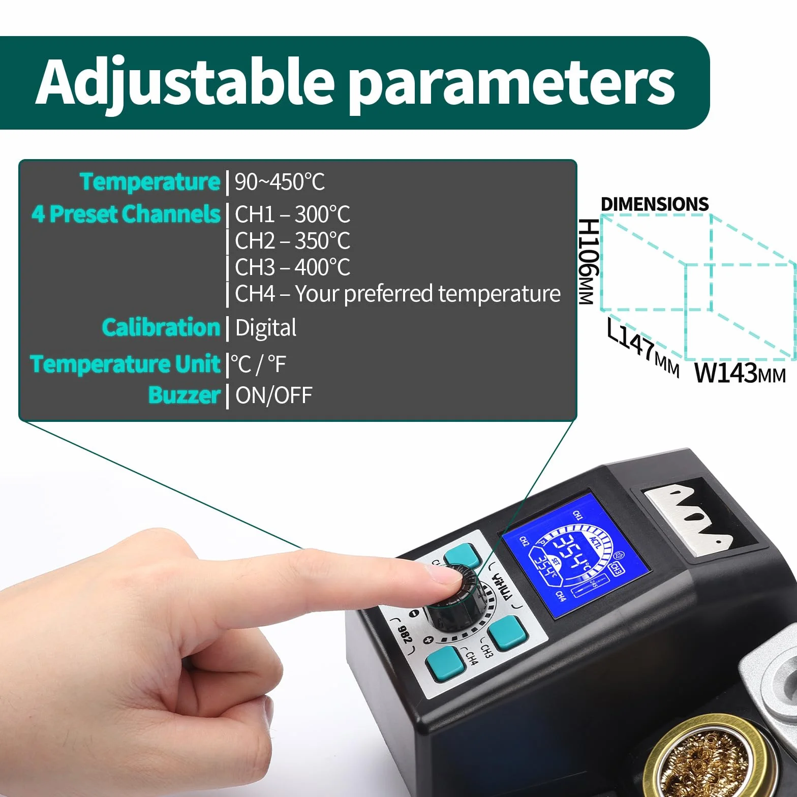 YIHUA 982 Kit de Estación de Soldadura de Precisión con Pantalla Digital LCD, Compatible con Cartuchos de Punta C245, 4 Canales de Memoria, Calentamiento Rápido para Microsoldadura.