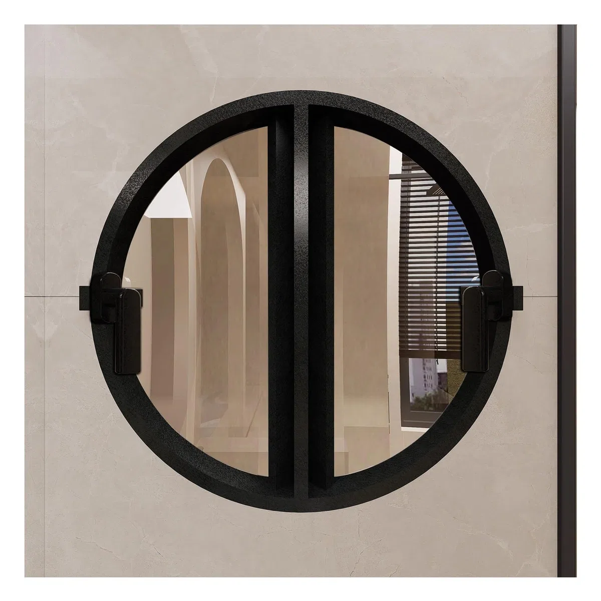 Ventanas Batientes Ventana Redonda Con Marco De Aluminio, Ventana Abatible De Vidrio Templado, Ventana De Ventilación De Repuesto, Ventana De Ático Para Decoración De Hogar Y Tienda(Black,70cm/27.56in