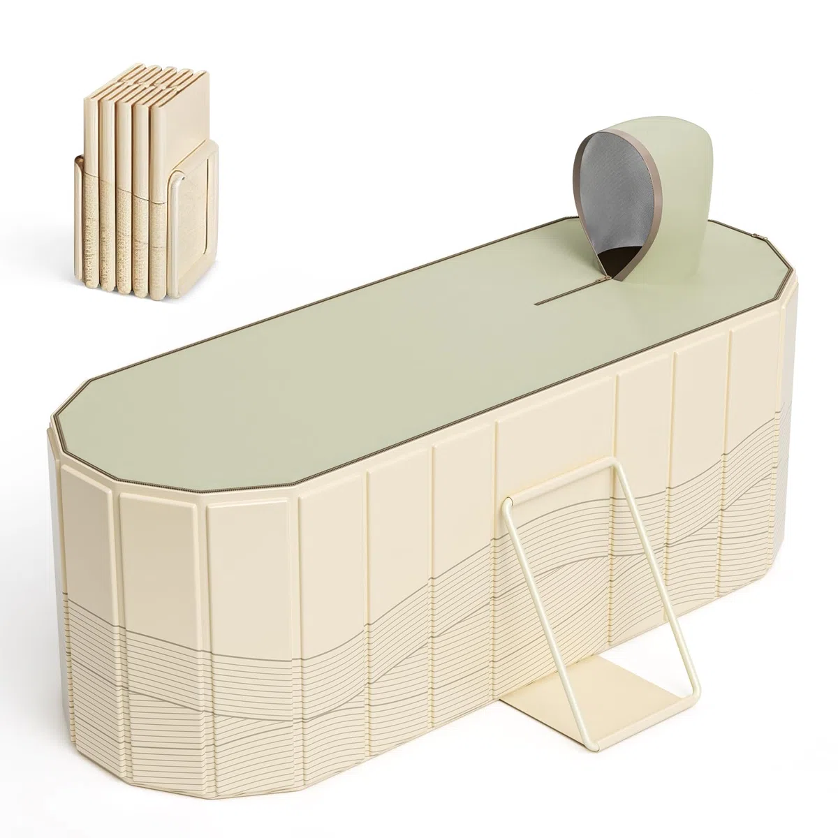 Bañera portátil para adultos 150 x 55 x 50 cm, bañera plegable para adultos con 2 agujeros de drenaje, bañera familiar para baño de hielo Equipada con 2 placas de soporte laterales con cubierta (Beige