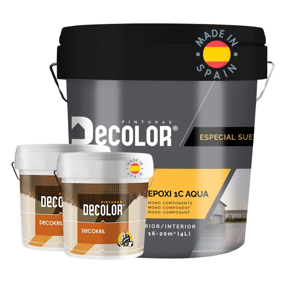 Pintura de Resina Epoxi Monocomponente para Suelos BEIGE, RAL 1001. 4 Ltr. + 2 Imprimación Decokril Rapid 750 ML