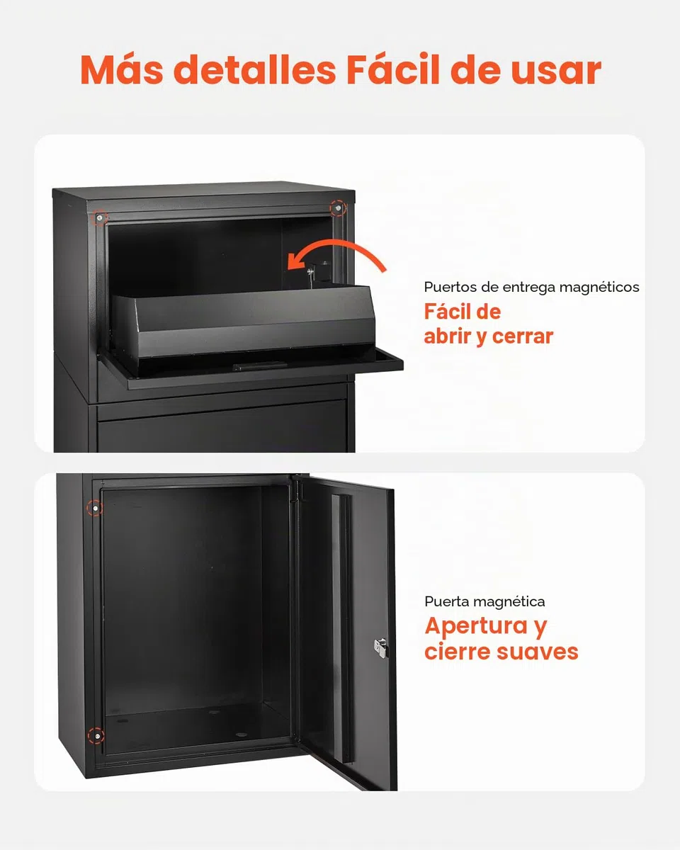 VEVOR Buzón de Correo para Paquetes de Exterior 500 x 325 x 909 mm Buzón con Cerradura de Acero Galvanizado con Diseño Antirrobo Resistente a la Intemperie para Hogar, Oficina, Porche, Negro