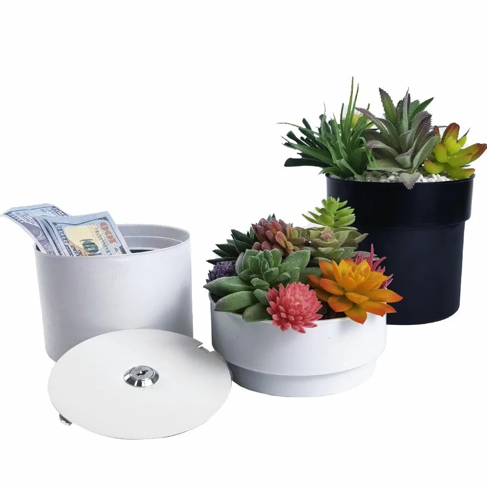 Caja de seguridad camuflada en forma de Maceta, caja fuerte pequeña con llave, 4 Colores. Caja fuerte camufladas (Blanco)