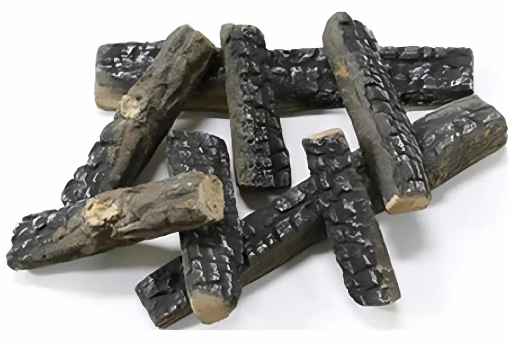 ukiyo Juego de 8 troncos de cerámica de madera decorativa para bioetanol o gas, resistentes al calor