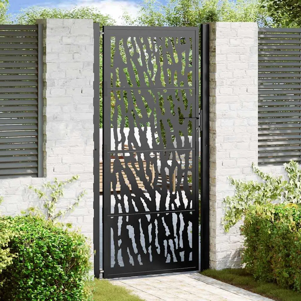 Festnight Puerta Jardin Metalica 105 x 205 cm, Puerta para Valla con Sistema de Cerradura Acero, diseño con Carril Acero/Negro
