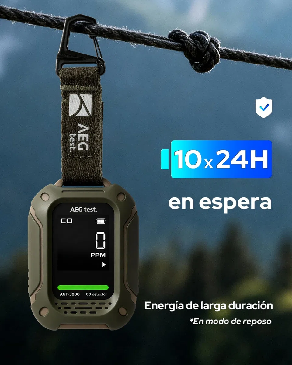 AGT-3000 Detector portátil de monóxido de Carbono, 240 h en Espera, Sensor CO Mejorado para Viajes, Detector CO Recargable con alertas sonoras y visuales, medidor CO para Camping, 0–1000 ppm