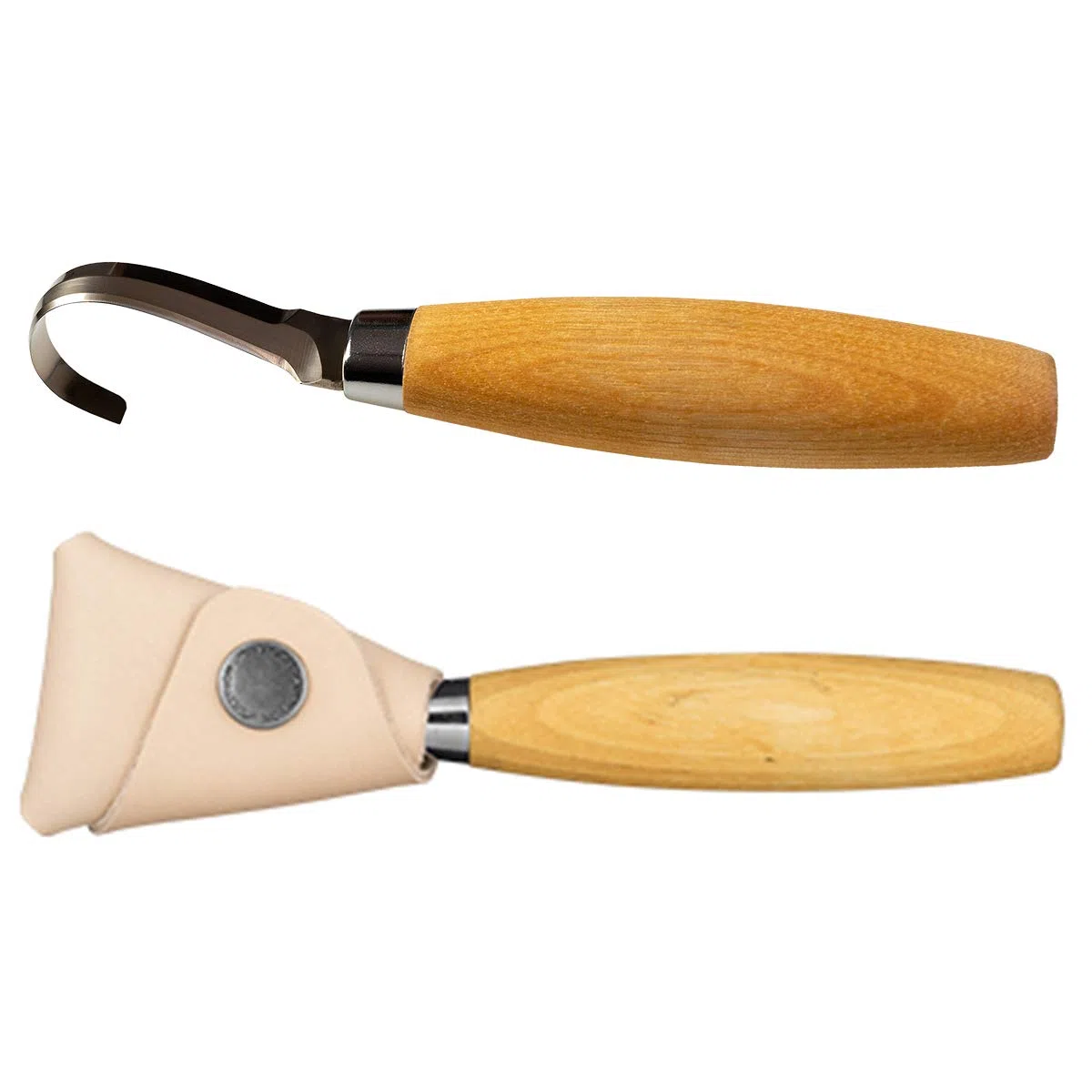Morakniv Hook Knife 164 Left |13386| Cuchillo pelador de acero inoxidable, mango de madera de abedul, cuchillo afilado para aficionados, decoración, arte, artesanía, madera de abedul
