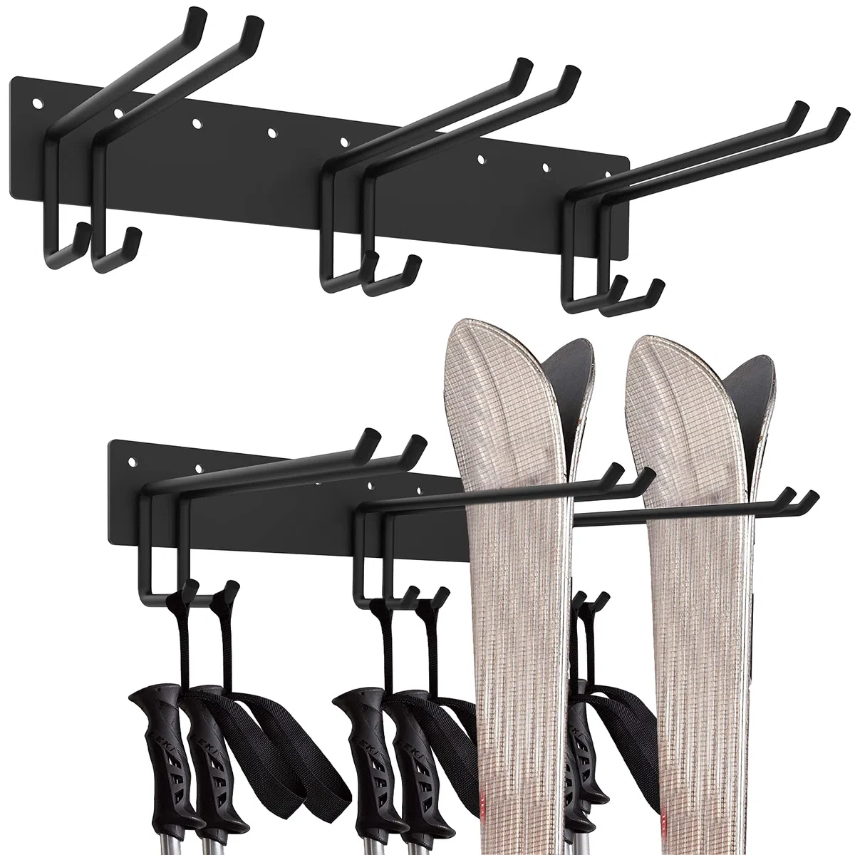 Qualward Estante de almacenamiento de pared para esquí, capacidad para 12 pares, montaje en pared de esquí, resistente, colgador de almacenamiento para hogar y garaje (paquete de 2)