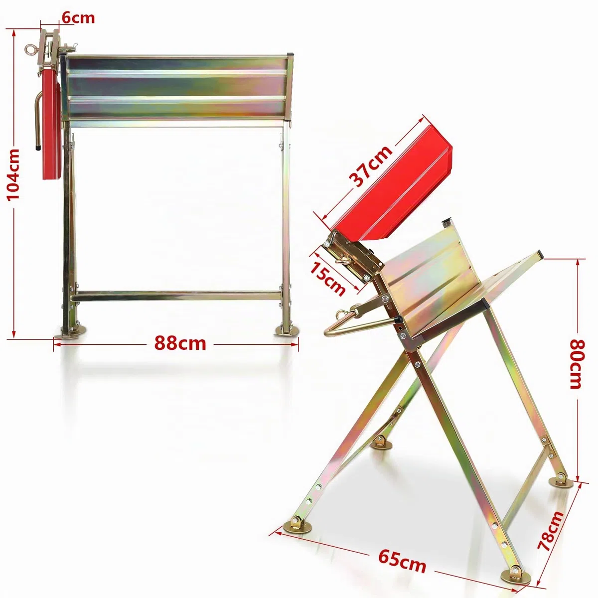 Sonnewelt Caballete de sierra plegable de madera con componentes galvanizados, para leña y motosierras, capacidad de carga hasta 150 kg, Dorado