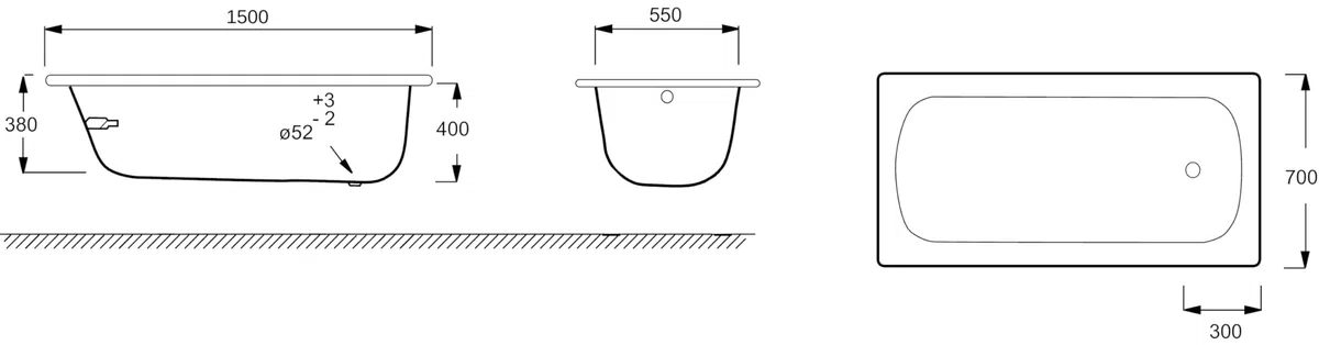 JACOB DELAFON Bañera de acero 150x70 cm rectangular PREVIRA Antideslizante Desagüe incluido Color Blanco Máxima higiene Fácil limpieza y mantenimiento E5P51G-00