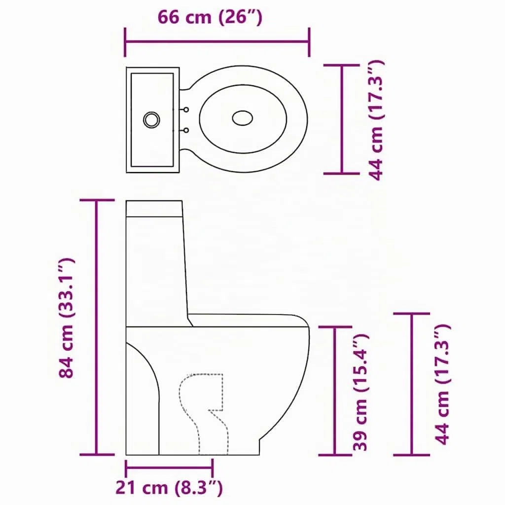 vidaXL Inodoro WC Redondo Váter Cuarto de Baño Aseo Asiento Tapa Bisagra Cierre Suave Ahorra Agua de Cerámica Flujo hacia Abajo Blanco