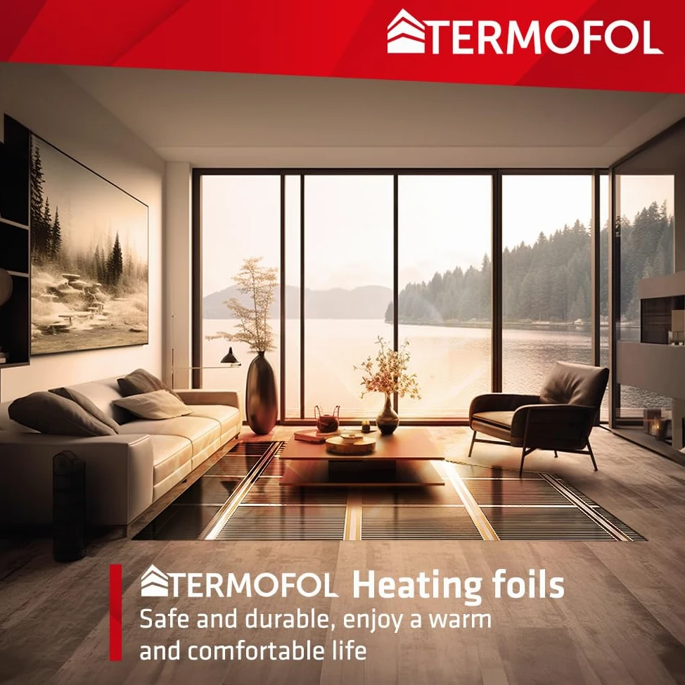 Termofol Calefacción por suelo radiante, lámina calefactora 230V - con termostato H1 Negro - Potencia 80 W/m2 - Superficie 2m² - Juego completo de calefacción eléctrica para suelo, pared o techo